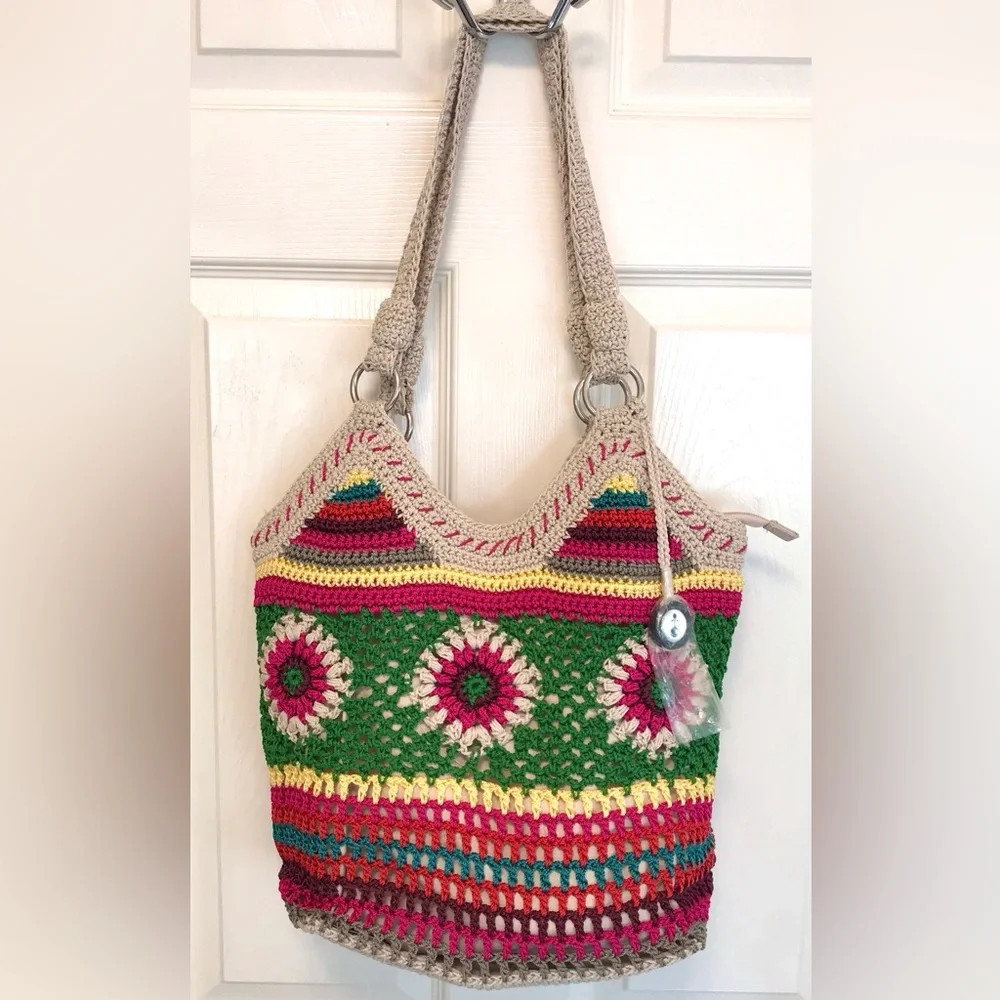 The Sak Ellis Crochet Hobo Bag Boho Granny Square NWOT